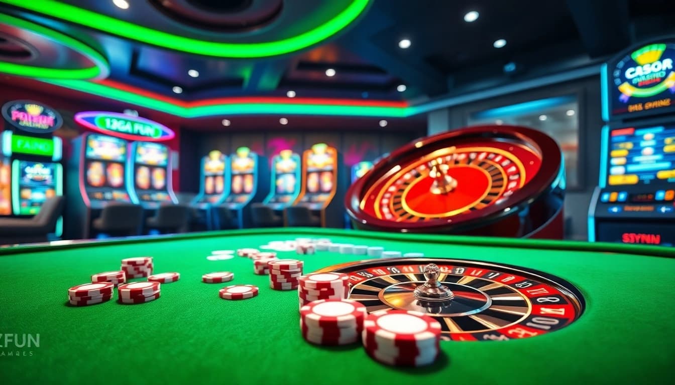Experience the excitement of online gambling at 123GA FUN with vibrant casino visuals and thrilling gameplay.