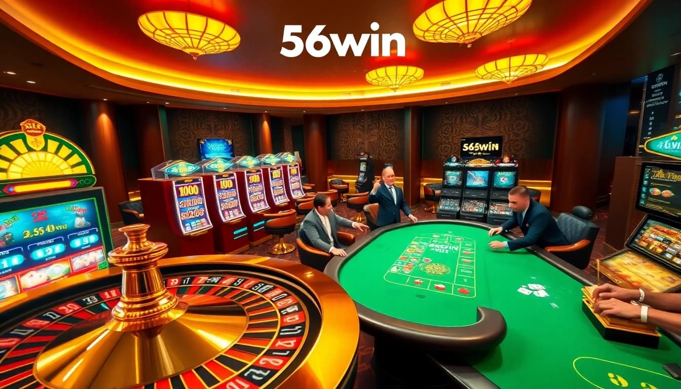 Exciting online gaming experience at 56win featuring roulette and slot machines.
