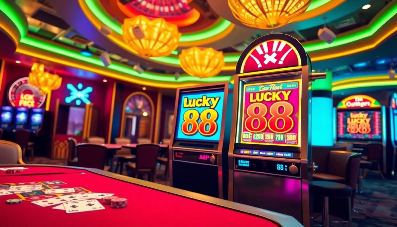 Experience the excitement of the Lucky 88 slot machine in a luxurious casino setting.