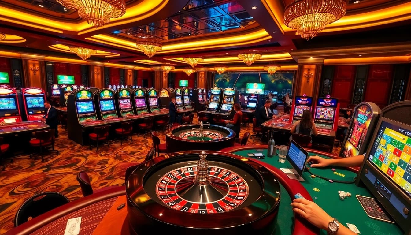 TR88 gaming atmosphere with casino tables and players enjoying roulette.