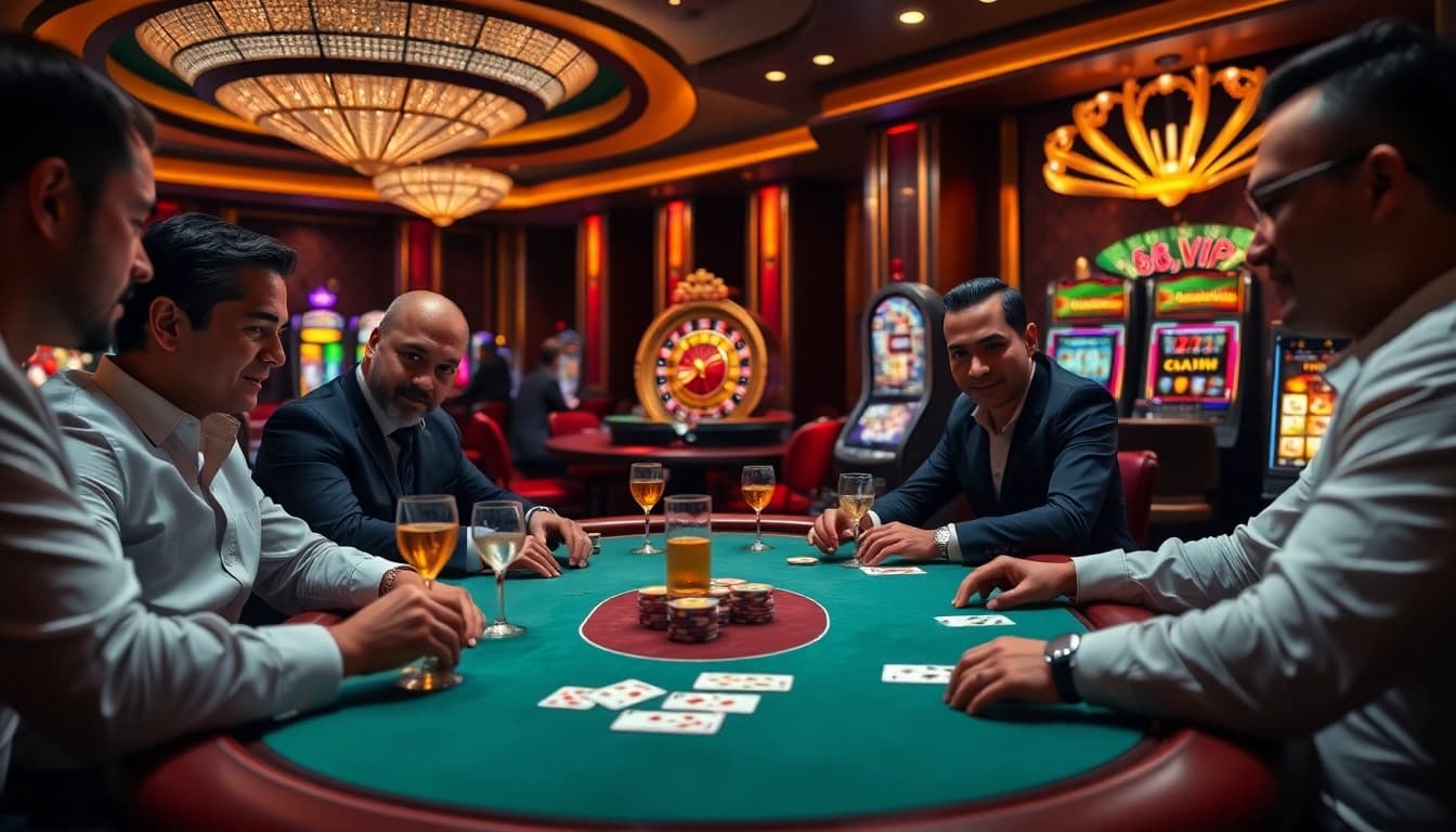 Players at a poker table showcasing the excitement of 68VIP gaming experience.