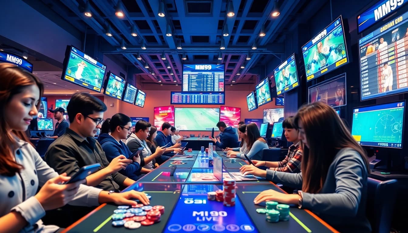 Exciting online gaming scene featuring MM99 sportsbook and casino activities.