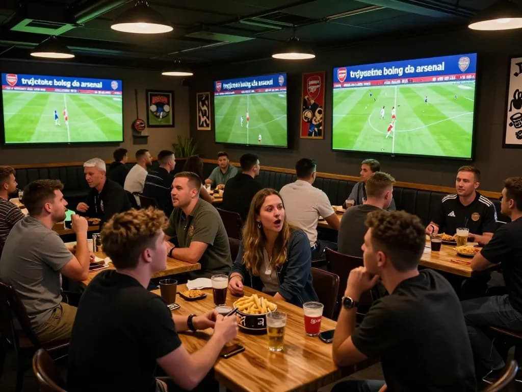 Watch live Arsenal soccer action with excitement at sports bar during "trực tiếp bóng đá arsenal" match.