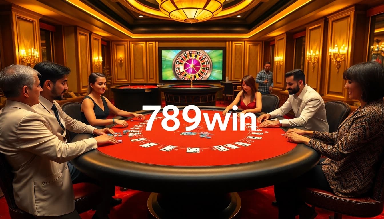 Players engage at a high-stakes poker table showcasing the thrilling 789win casino experience.