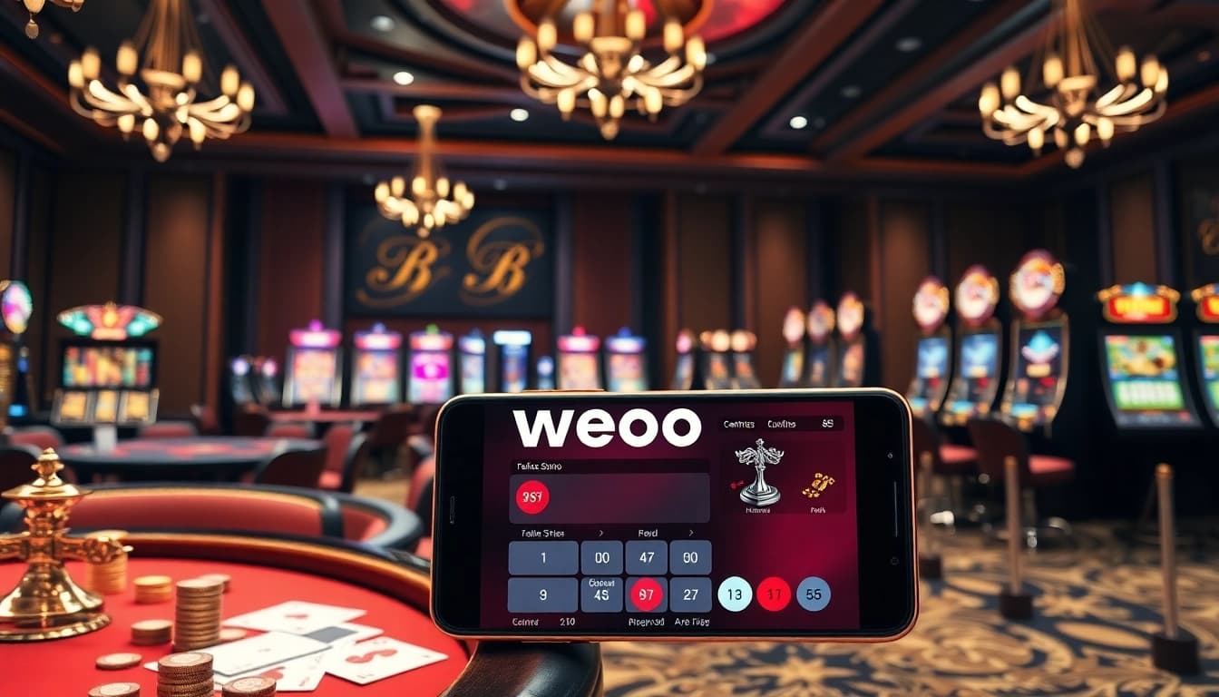 WE88 offers an exciting online gambling experience with vibrant slot machines and elegant casino tables.