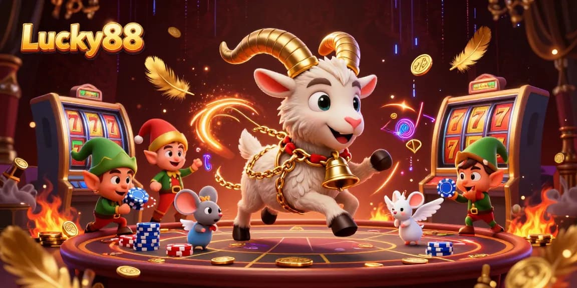 Experience the thrilling atmosphere of Lucky88 with Krampus and mischievous elves in this dynamic casino scene.