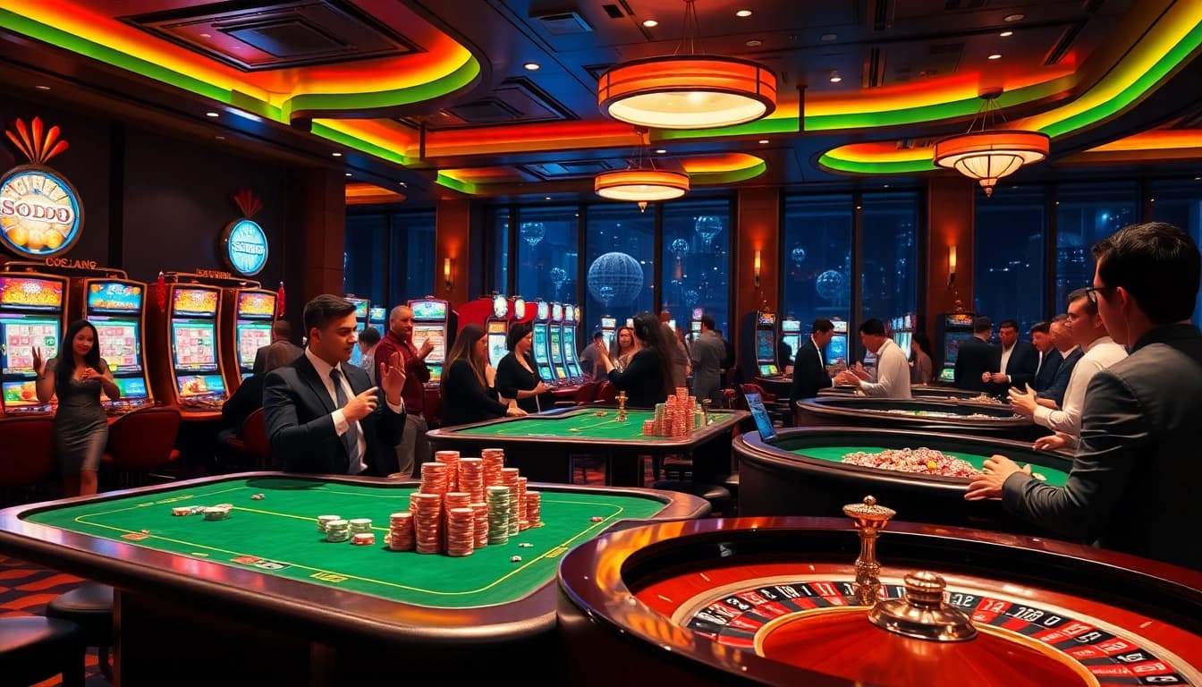 SODO casino scene featuring vibrant tables, poker chips, and players enjoying thrilling games.