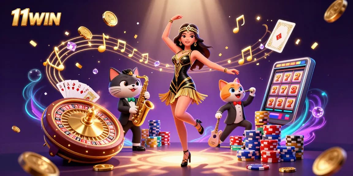 Experience the excitement at 11WIN with vibrant casino characters and dynamic gaming elements.