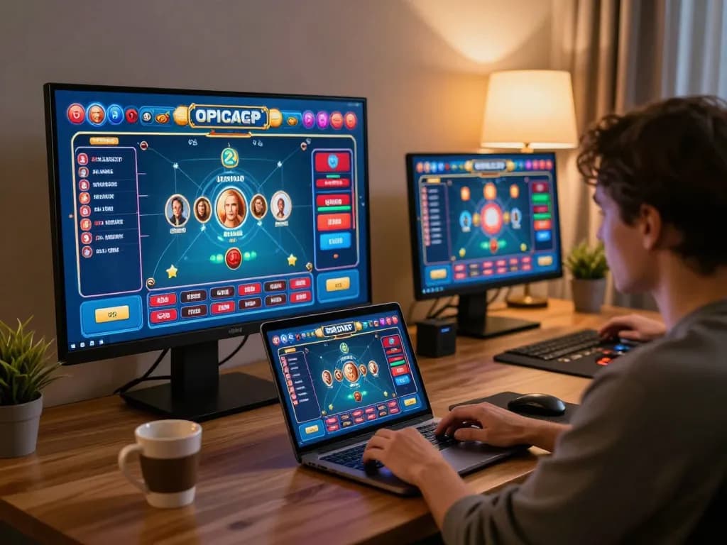 Engaging in online gaming with 78winvina on a laptop, showcasing a dynamic casino interface.