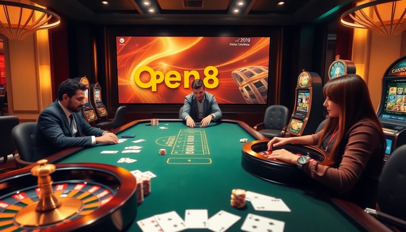 Exciting gambling action at open88.ninja featuring poker chips and vibrant slot machines.