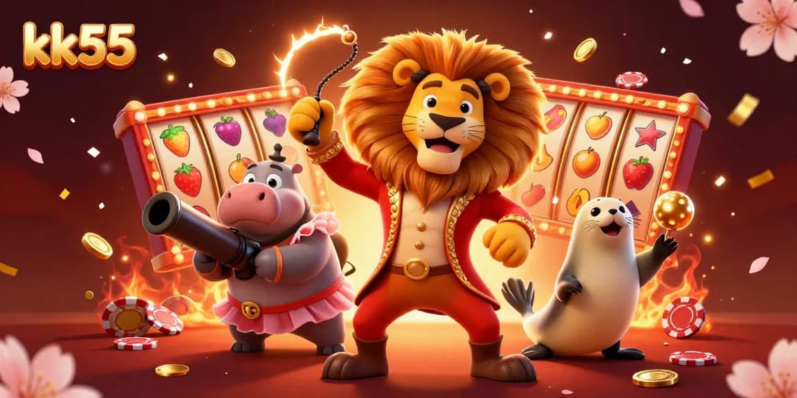 Experience exciting gameplay with kk55's vibrant casino scene featuring colorful characters and dynamic gaming elements.