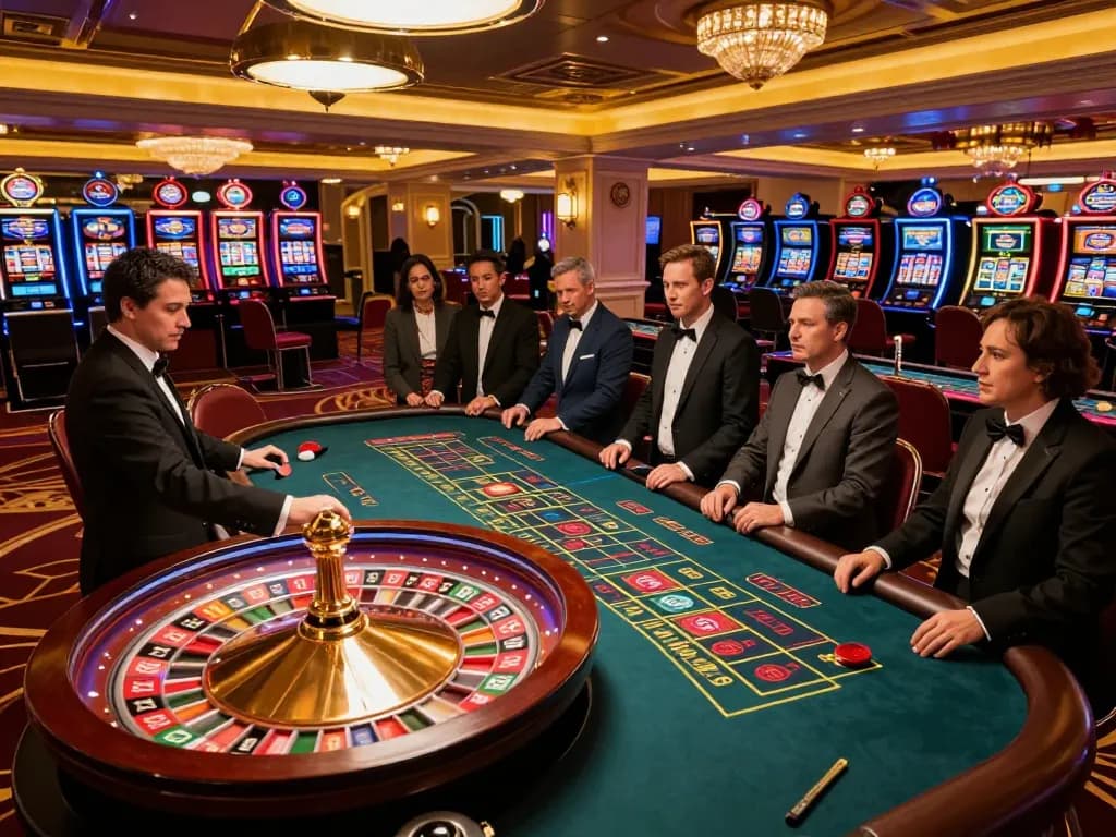 Engaged players placing bets at a roulette table in an upscale casino atmosphere, showcasing LLwin gambling excitement.