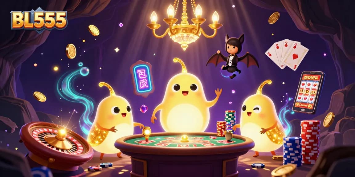 Experience thrilling gameplay at BL555 with glowworms lighting a vibrant casino scene full of excitement.