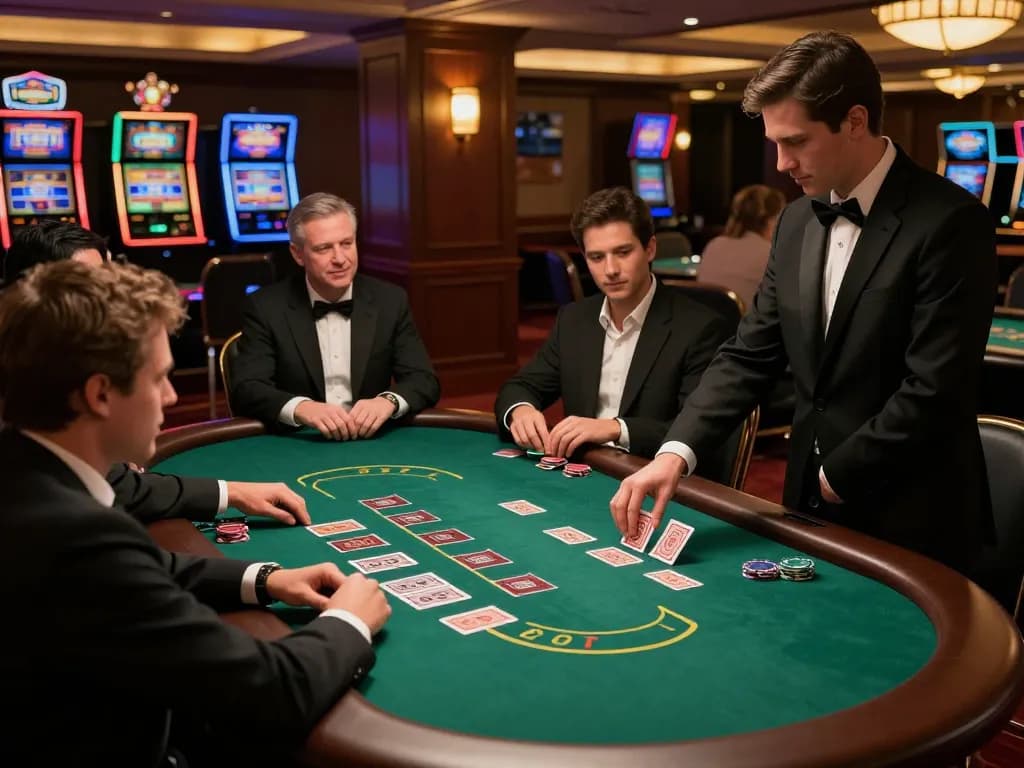Engaged players at a C168 blackjack table in a luxurious casino atmosphere.