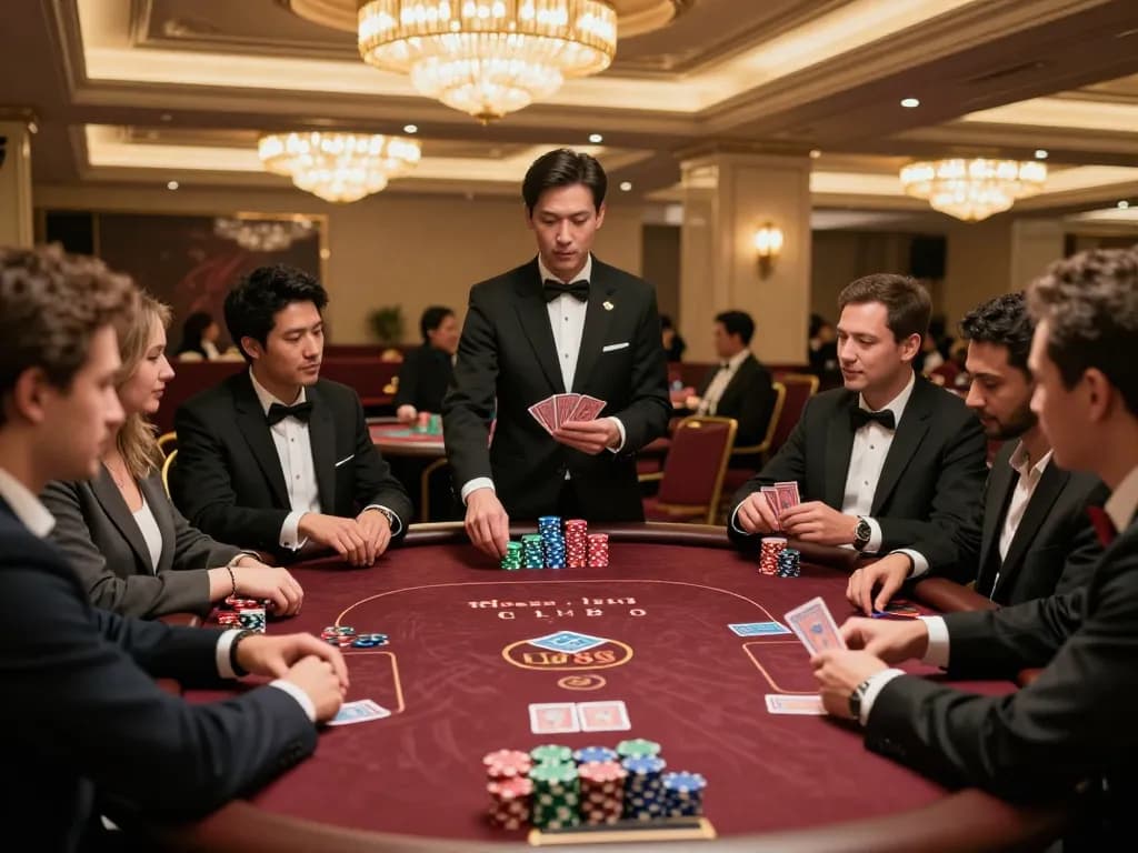 Players engaging in an intense poker game at LV88 casino with vibrant chips and strategic gameplay.