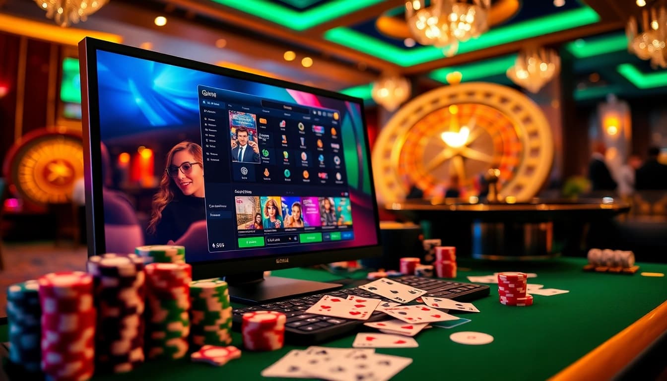 Experience luxury at https://vu88.art/ with vibrant casino visuals encompassing poker chips and a roulette wheel.