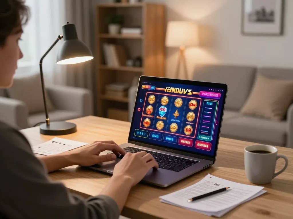 Engaged player enjoying online casino on laptop at home, showcasing SC88 strategies for successful gaming.
