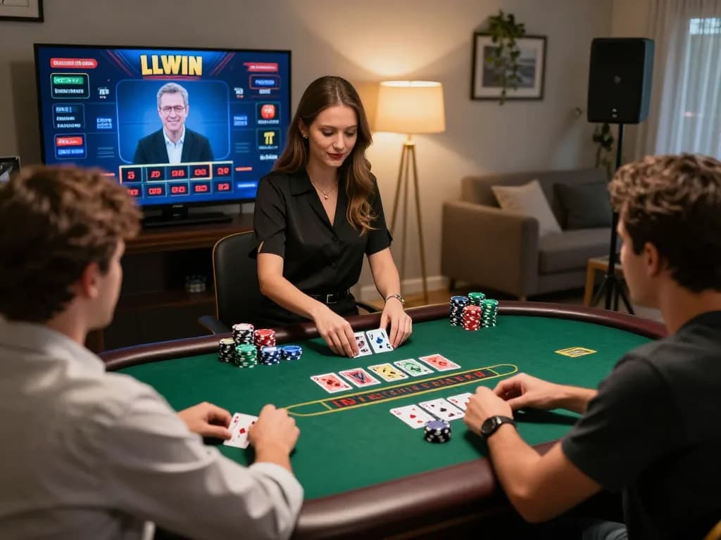 LLWIN players enjoying a live blackjack game on an online casino platform, showcasing engaging gameplay.