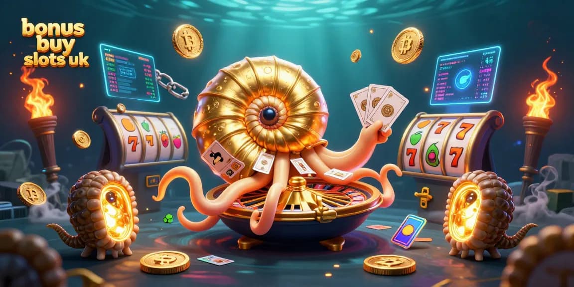 Engage with the best bonus buy slots UK featuring nautilus with cards and vibrant slot symbols.