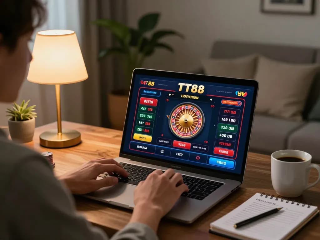 Engaging with TT88 online roulette games in a cozy home environment, showcasing strategic gameplay.