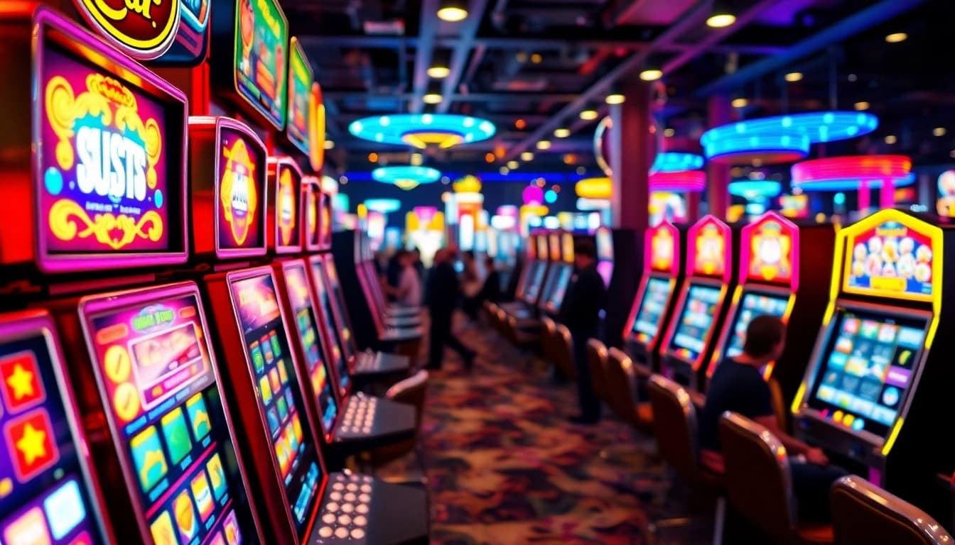 Slot deposit 5000 menarik perhatian pemain di kasino dengan mesin slot berwarna-warni.