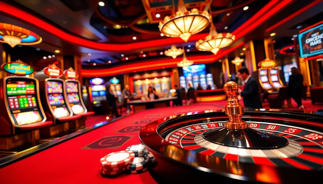 PHSKY online betting casino showcasing a luxurious gaming table and vibrant slot machines.
