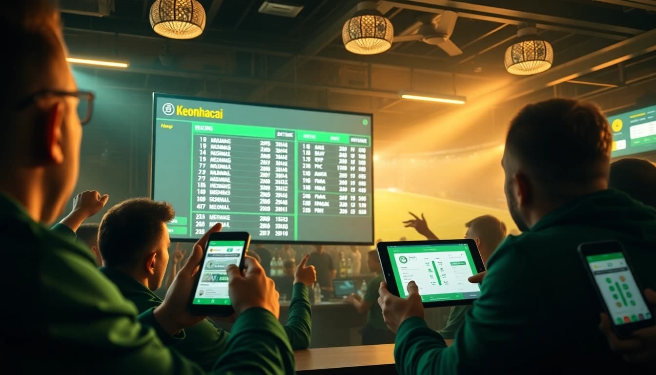 Engaging sports betting scene showcasing keonhacai odds in a lively environment.