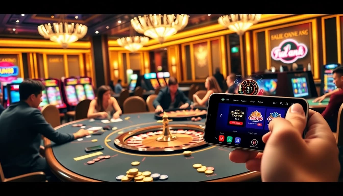 Experience the excitement of Fun88 in a vibrant casino scene filled with players, games, and luxury.