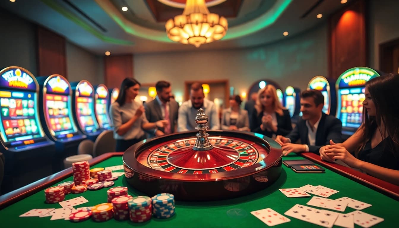 Engaging gamblers enjoying games at hitclub's vibrant online casino setting.