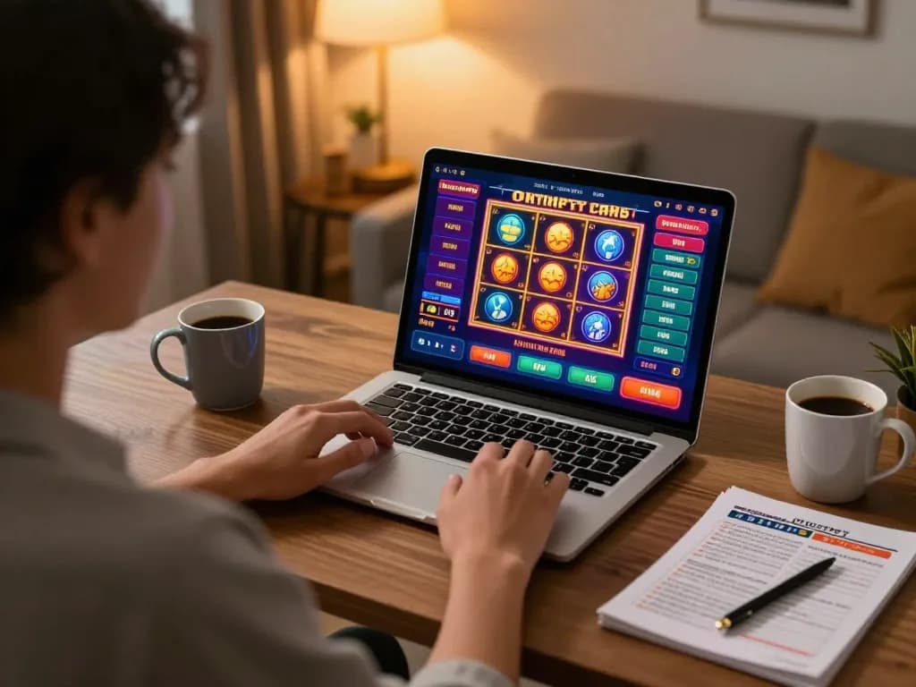 Engaging in online casino gameplay at PH33 from the comfort of home with strategic notes nearby.