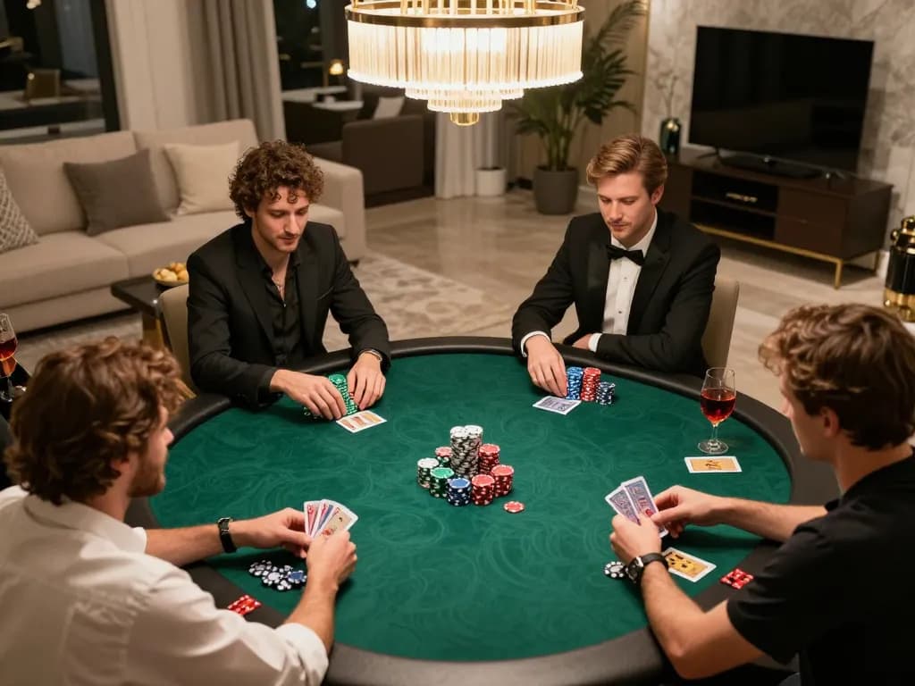 TWIN68 players engaged in an exciting home poker game with chips and cards on the table.