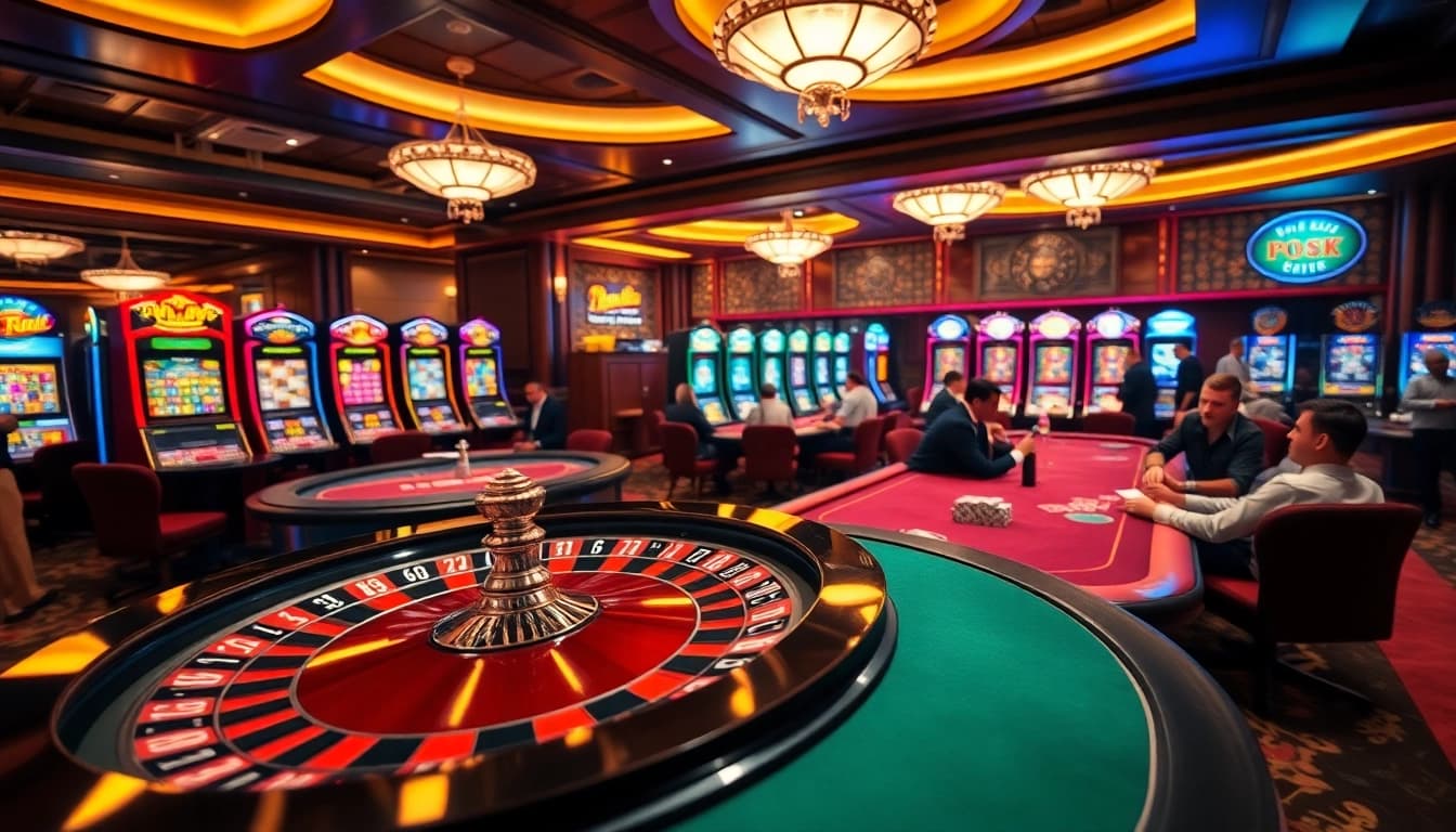 Experience thrilling gameplay at fun79 with lively casino tables and vibrant slot machines.