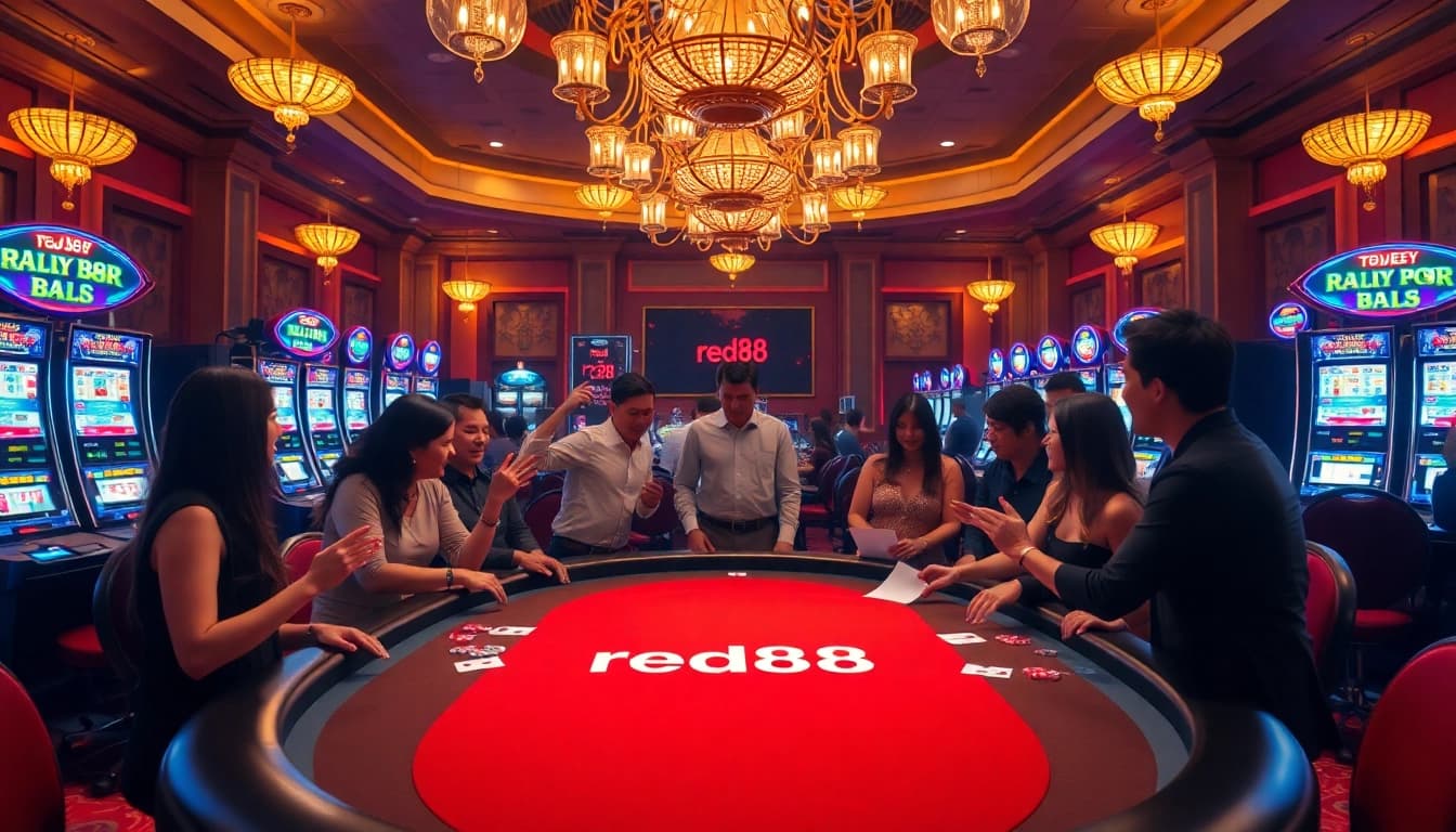 Experience the thrill of red88 with professional gamblers at a luxury casino table.