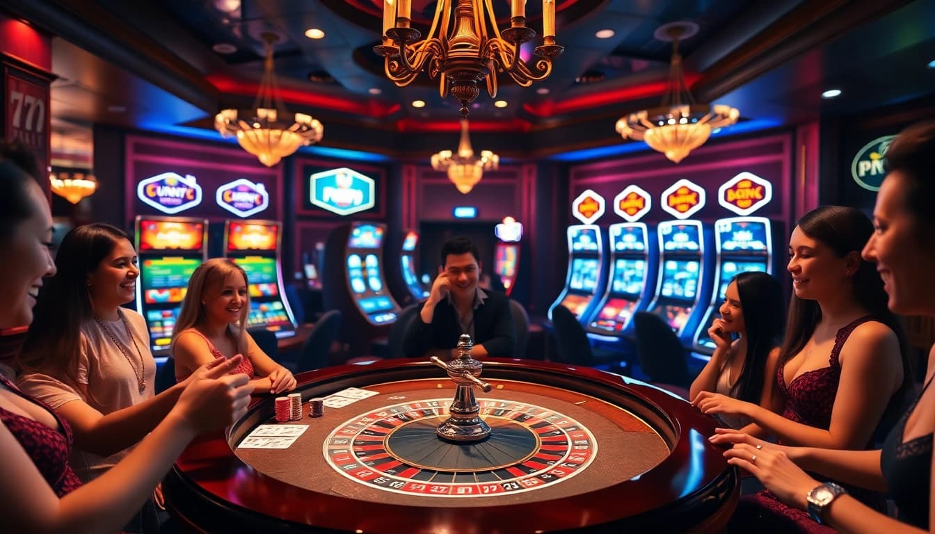 Players engage in thrilling casino games at fun79's luxurious gaming table.