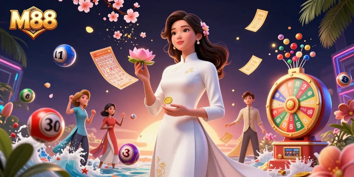 M88 offers engaging online gambling experiences with vibrant game elements and a serene merchant.