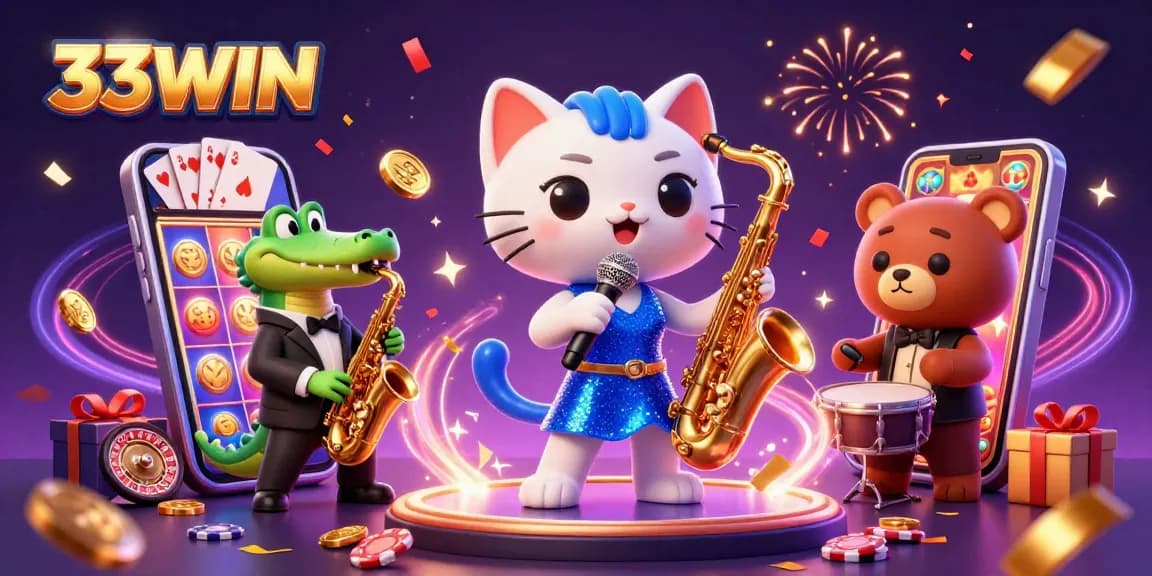 Engage with 33WIN’s vibrant online casino scene featuring lively characters and dynamic game elements.