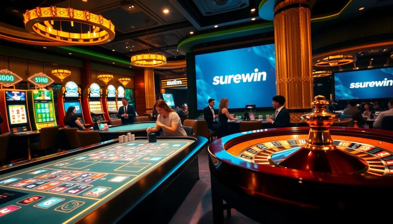 Engaging gaming experience at surewin casino featuring vibrant slots and live dealers.