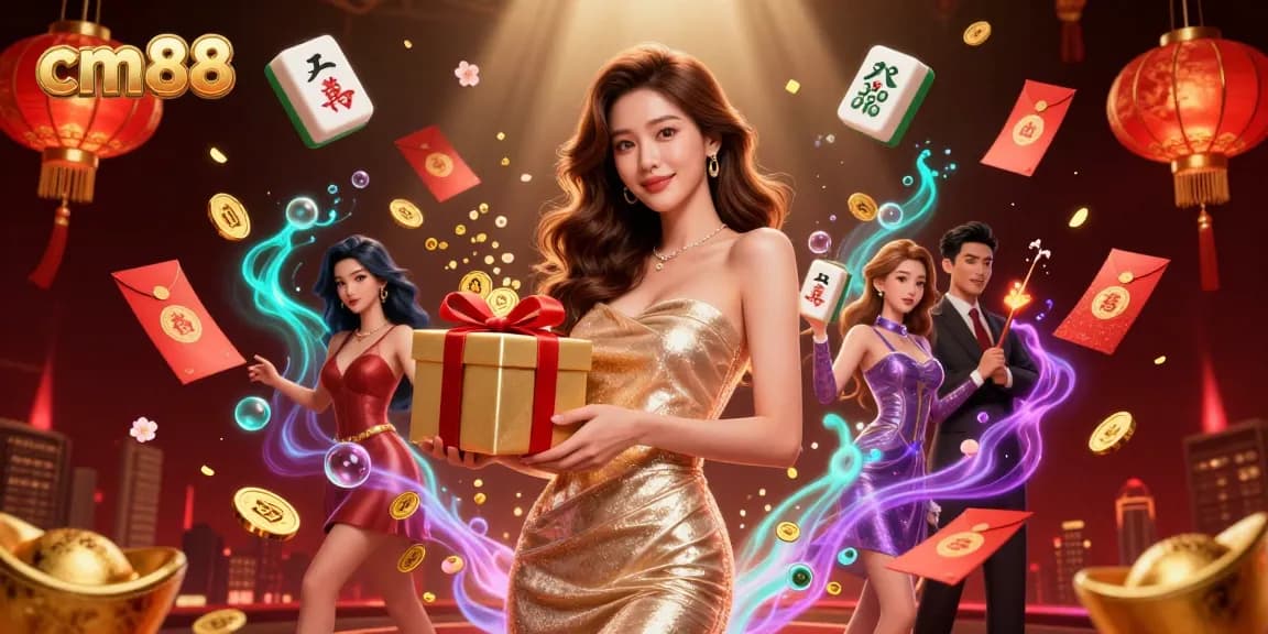 Experience the excitement of cm88 casino with a stunning festive illustration featuring golden coins and vibrant decorations.