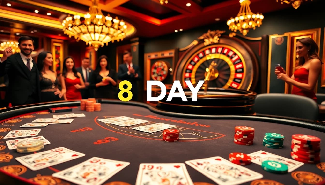 Players engaging in an exhilarating blackjack game at the 8DAY casino table.