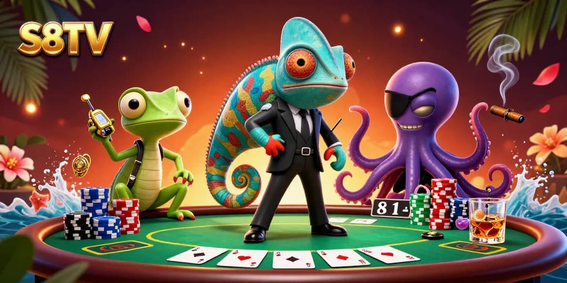 Engage your luck and strategy with S8TV at a vibrant poker scene featuring dynamic characters.