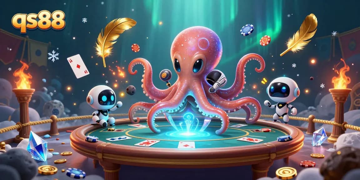 Experience seamless gameplay with qs88 as the alien octopus operates a dazzling poker table.