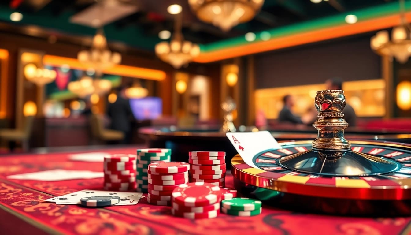 Experience excitement at https://gg88.mobi/ with vibrant casino visuals of poker chips and roulette wheels.