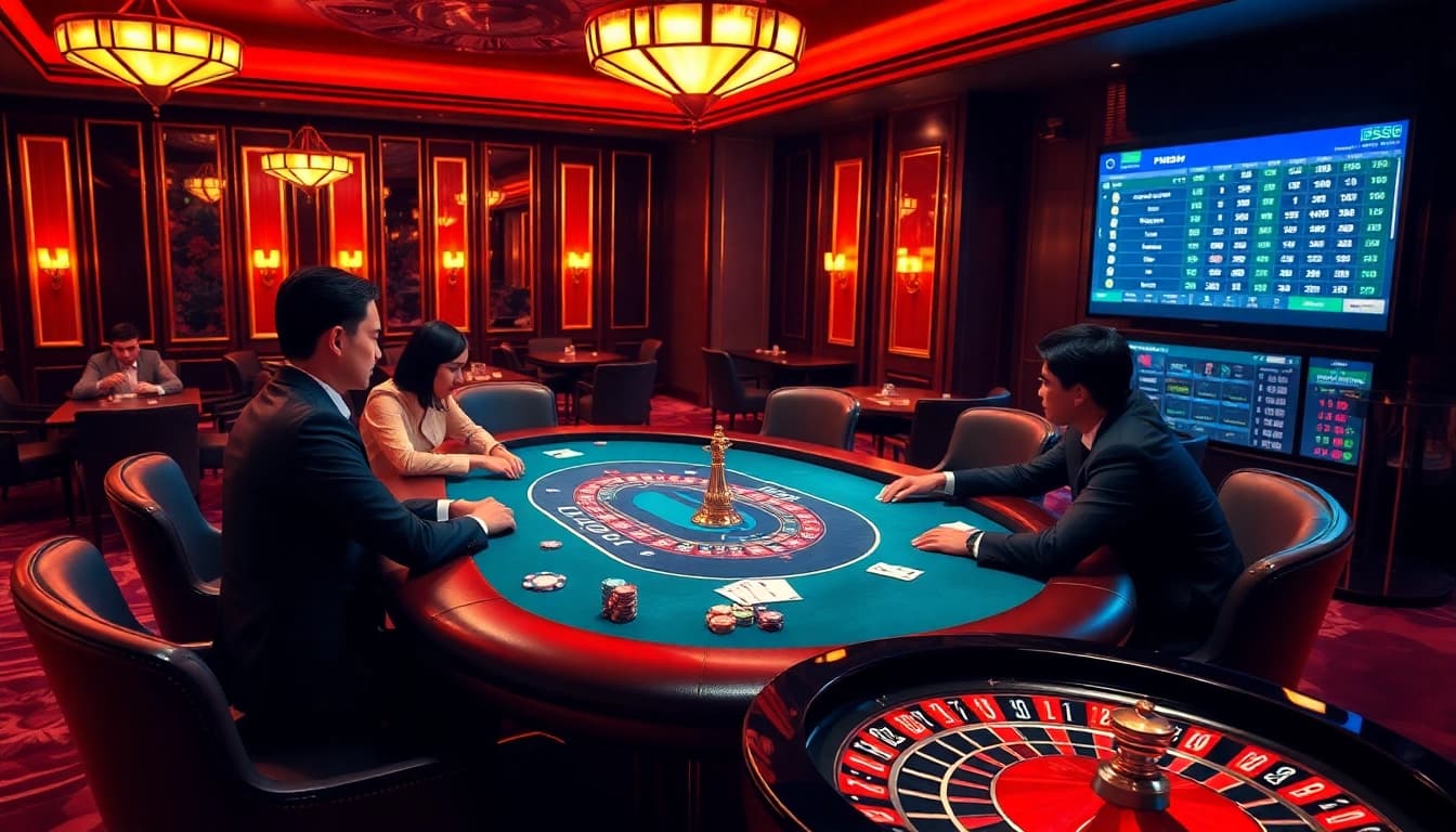 Intense gambling moment featuring PS99 thể thao betting on a stylish poker game.