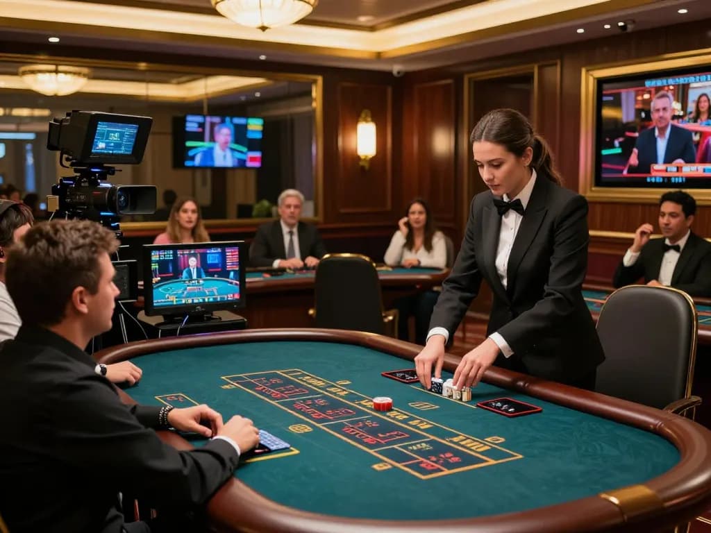 May88 players enjoying live dealer games in an upscale casino room atmosphere.