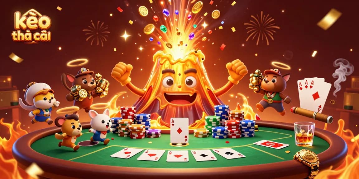 Engage with the thrilling world of kèo nhà cái as a golden volcano erupts coins and gems, enriching your betting experience.