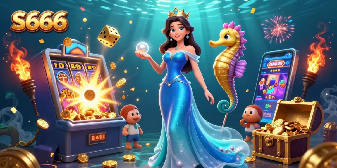 S666 app's exciting gaming experience features vibrant slot machines and underwater treasures.