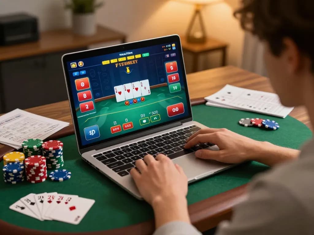 Enjoying a strategic online poker game at 88vv.jpn.com with engaging gameplay and cozy surroundings.