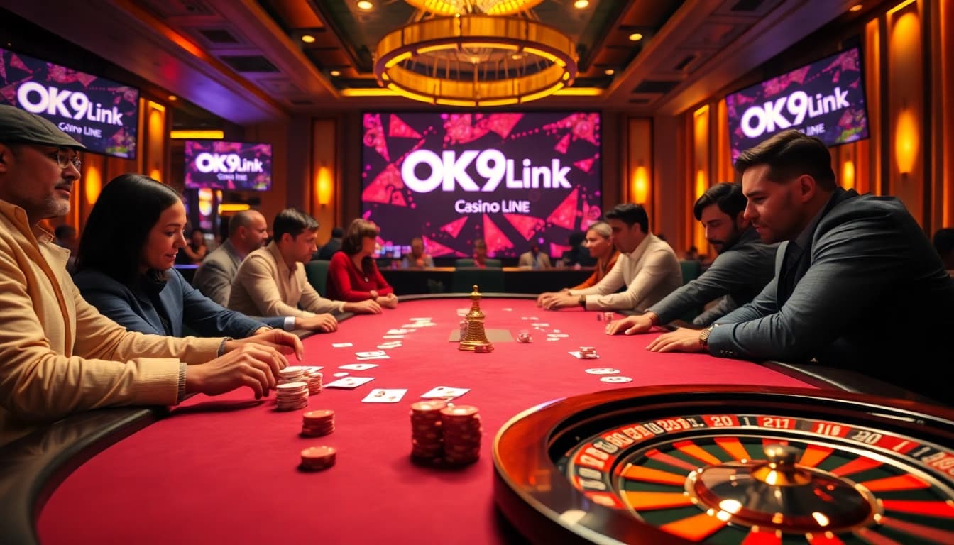 Play poker at an upscale casino showcasing OK9 Link with vibrant gameplay and a thrilling atmosphere.