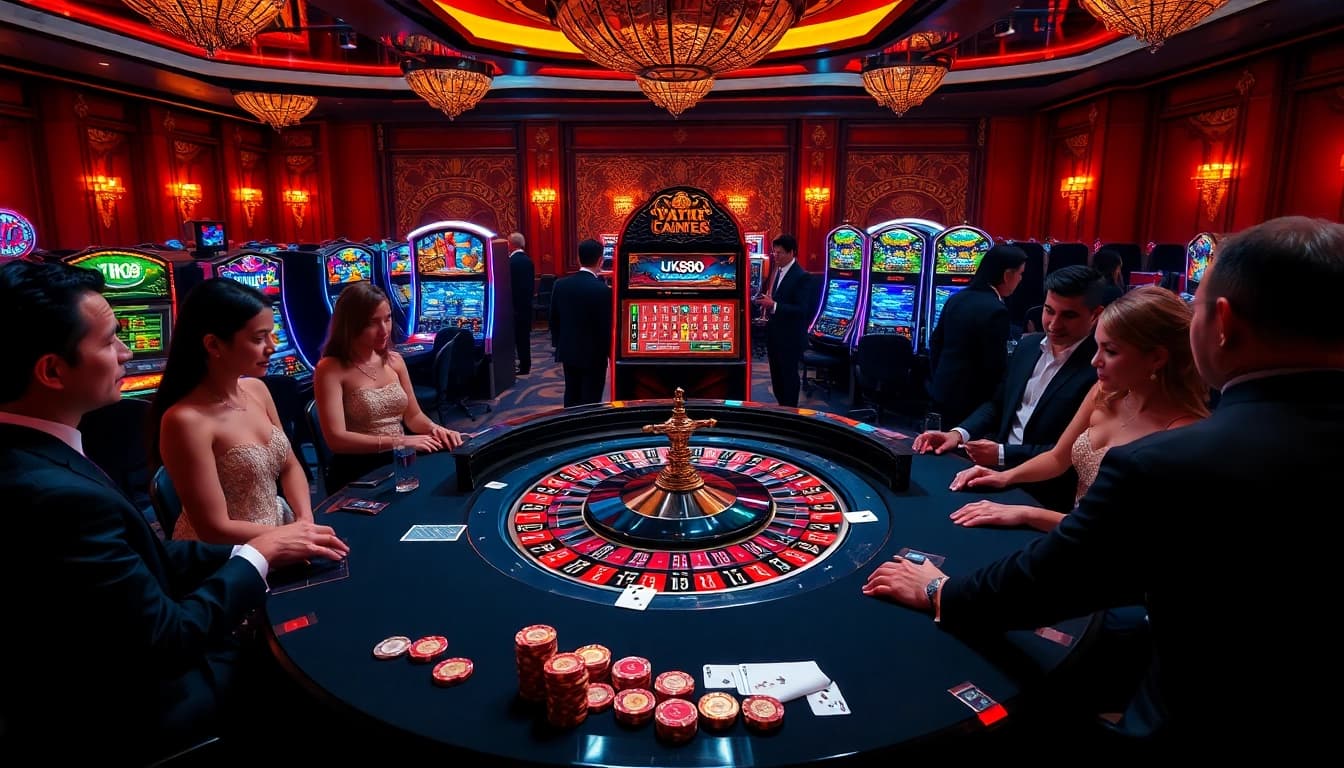 Experience the thrill of gambling at UK88 with players enjoying an exciting casino atmosphere.