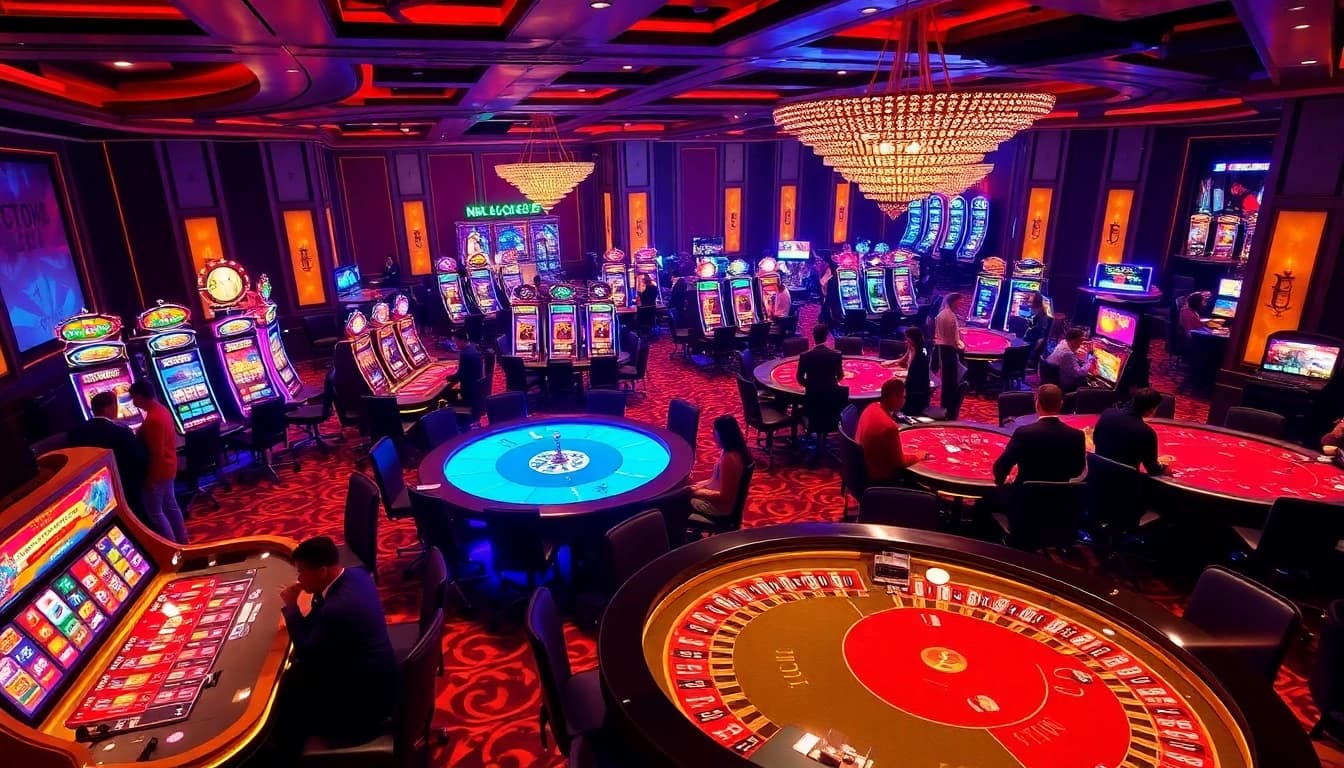 Experience high-stakes gaming at Lu88 with vibrant tables, colorful slot machines, and thrilling excitement.